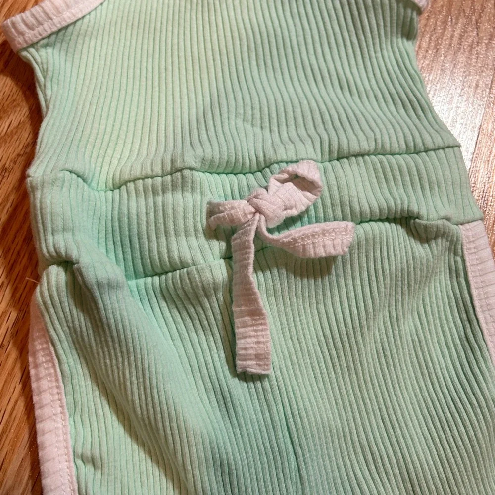 Mint Green Ribbed Romper Baby Girl Sleeveless Tie‎ Strap Summer Outfit